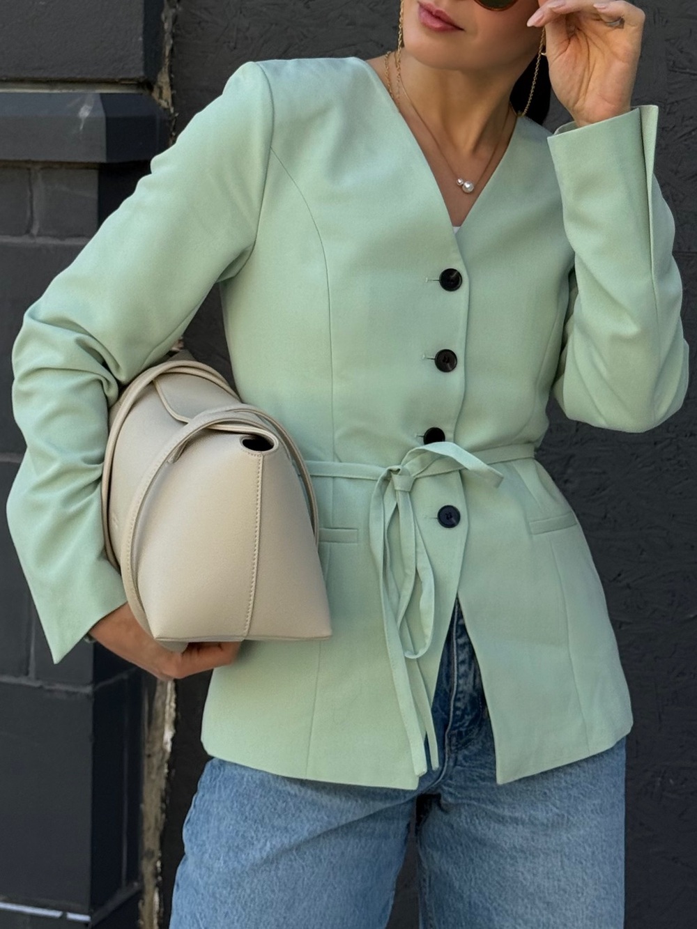 ALIGNE Mint Green Tailored Button Blazer